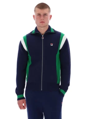 Fila Navy Cortez färgblockerad stickad träningsjacka