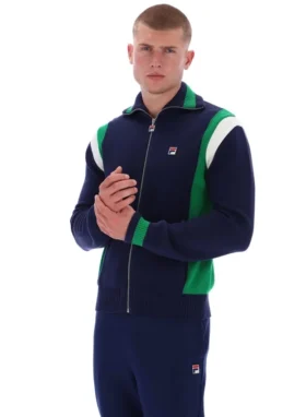 Fila Navy Cortez färgblockerad stickad träningsjacka