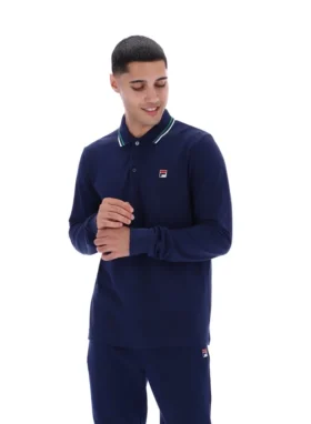 Fila Navy Monte långärmad polotröja med kontrasterande krage
