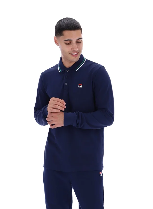 Fila Navy Monte långärmad polotröja med kontrasterande krage