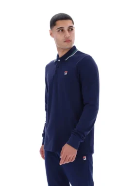Fila Navy Monte långärmad polotröja med kontrasterande krage