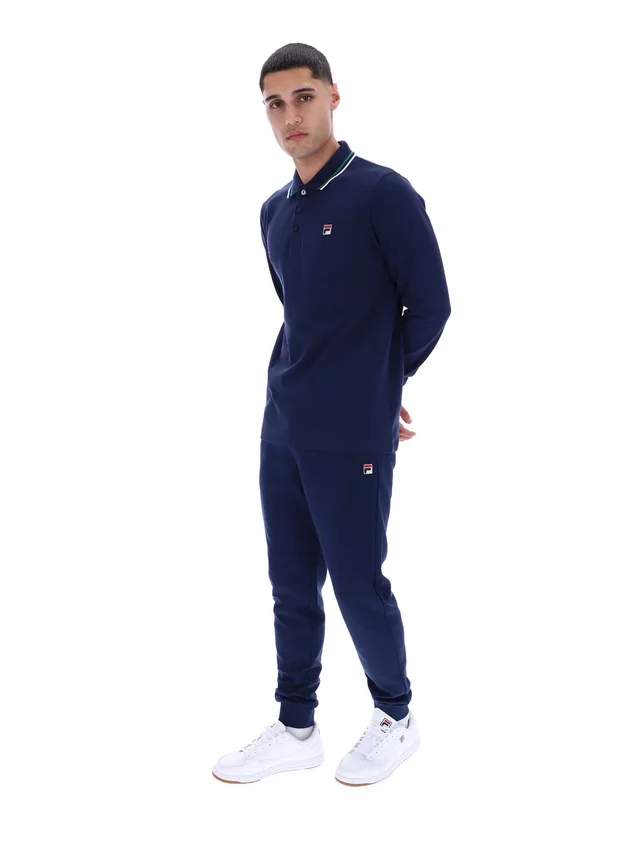 Fila Navy Monte långärmad polotröja med kontrasterande krage