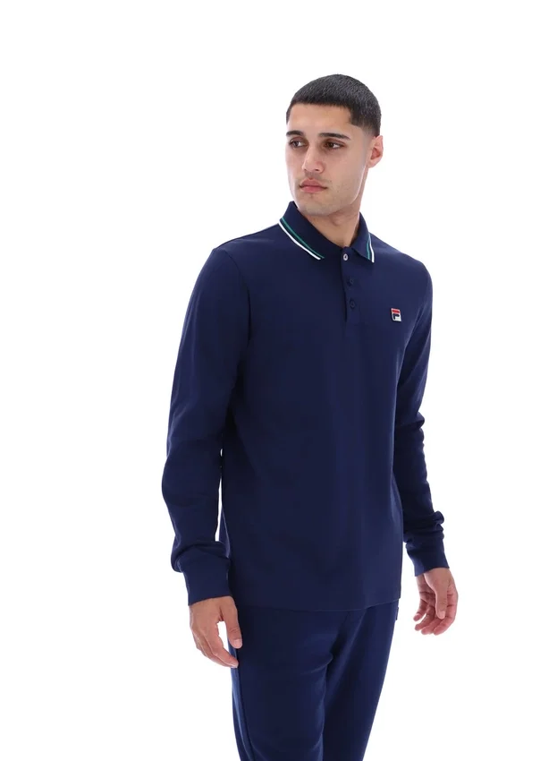 Fila Navy Monte långärmad polotröja med kontrasterande krage