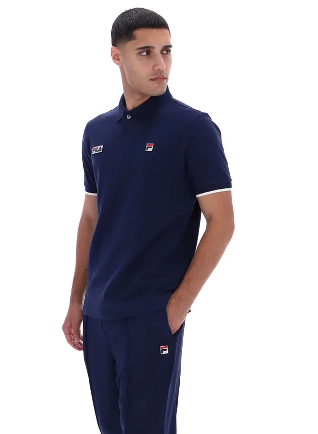 Fila Navy Pablo polotröja med tre knappar och ribbade kanter