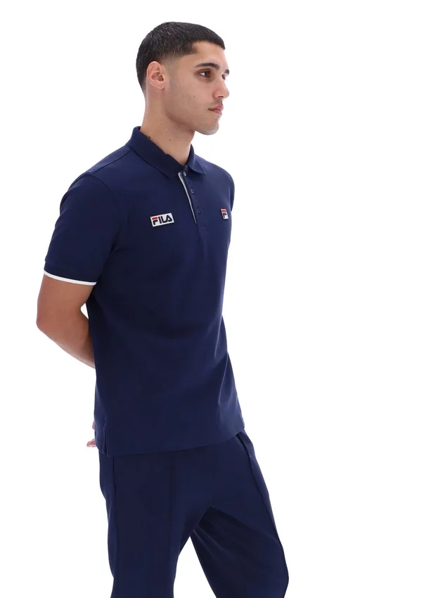 Fila Navy Pablo polotröja med tre knappar och ribbade kanter