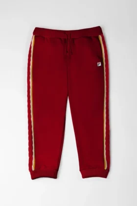 Fila röda stickade joggingbyxor med muddar