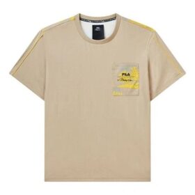 Fila x 3.1 Phillip Lim T-shirt med logotryck, ficka, rund hals, sportig, andningsbar, kortärmad för män, brun