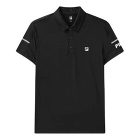 Polo med logomönster, lös passform och korta ärmar, svart