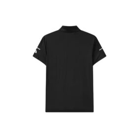 Polo med logomönster, lös passform och korta ärmar, svart