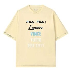 T-shirt för män med bokstavslogotyp, sportig, lös passform, rund hals och korta ärmar – gul