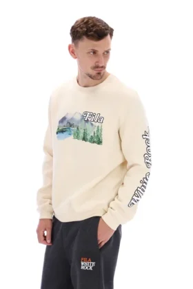 Vit Len Graphic Crew-tröja